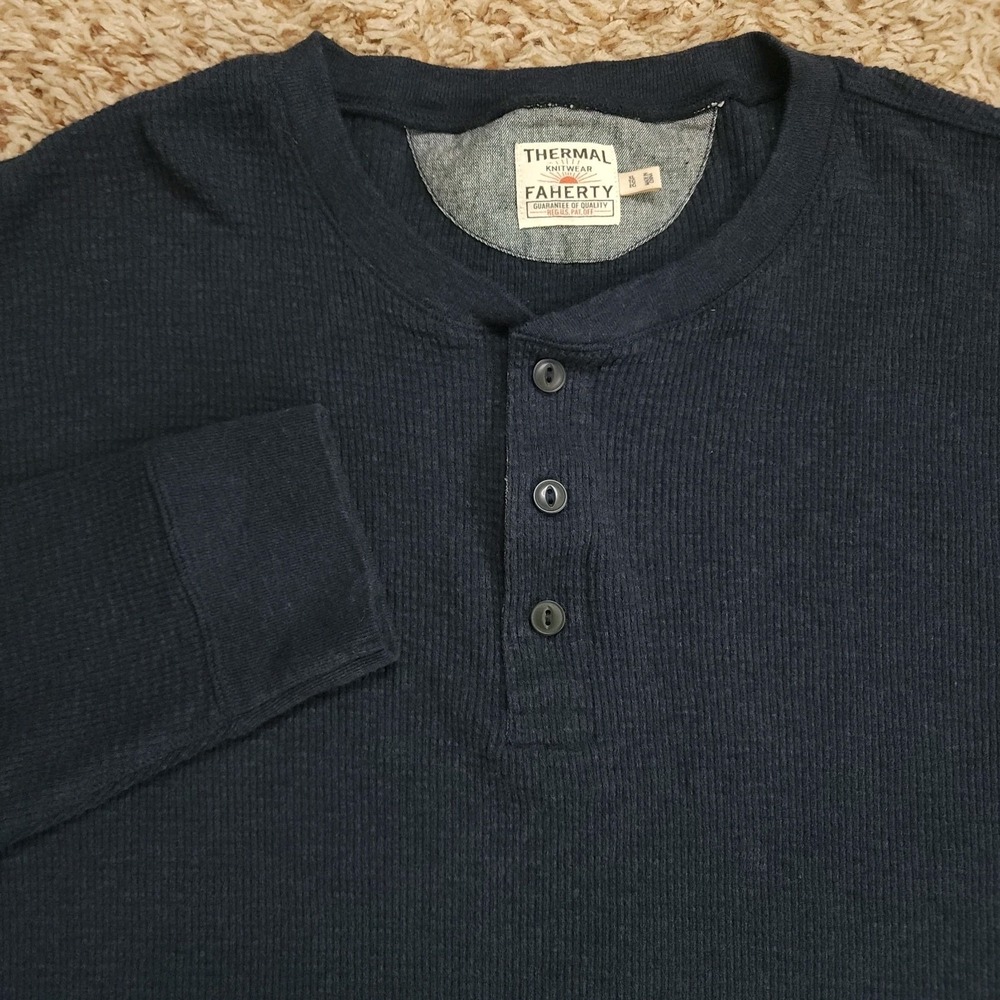 Faherty Navy Long Sleeve Henley Shirt